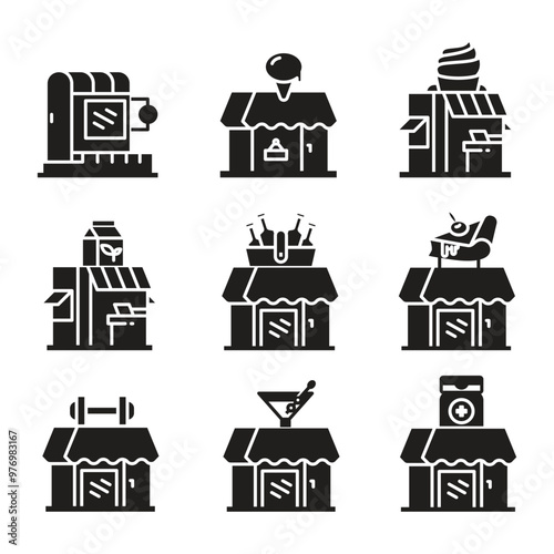 shop building and market icons set vector illustration