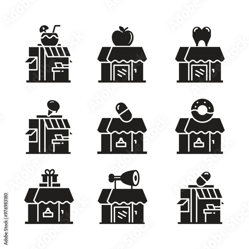 shop building and market icons set vector illustration
