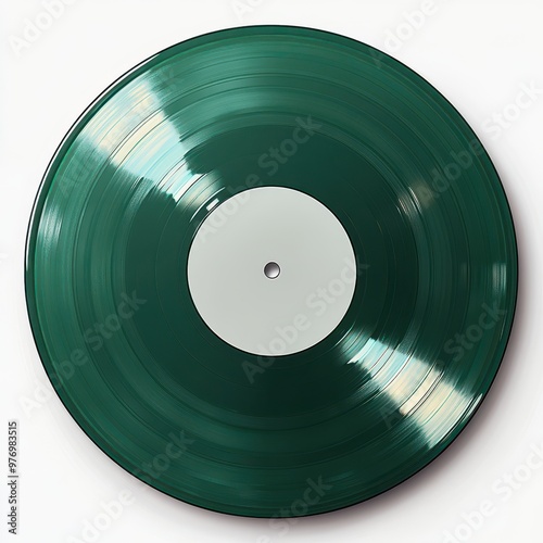 A stylish green vinyl record showcasing a minimalistic design with a blank label, perfect for music enthusiasts and collectors, white background