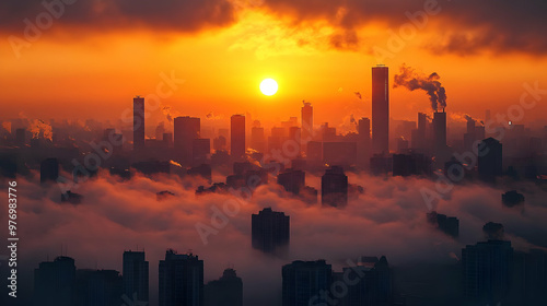 A stunning sunset over a ci...