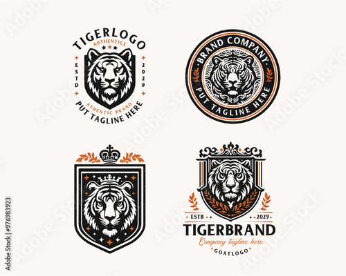 Set bundle vintage badge tiger logo for business company photo