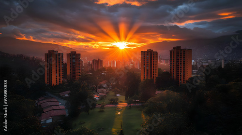 A stunning sunset over a ci...