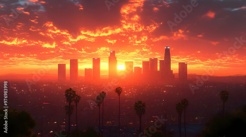 A stunning sunset over a ci...