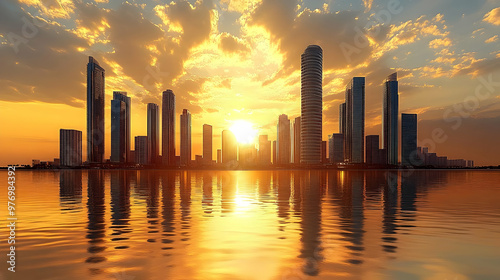 A stunning sunset over a mo...
