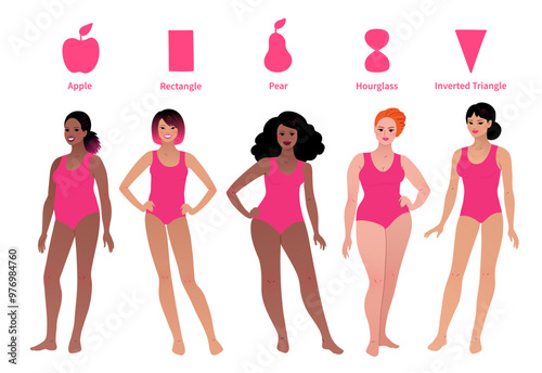 Vector illustrations collection of body-positive female body types
