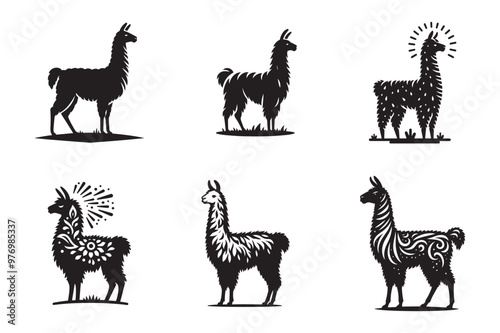 Beautiful IIama silhouette black icon vector art illustration. Use For Element Print Book, Animal Book and Animal Content