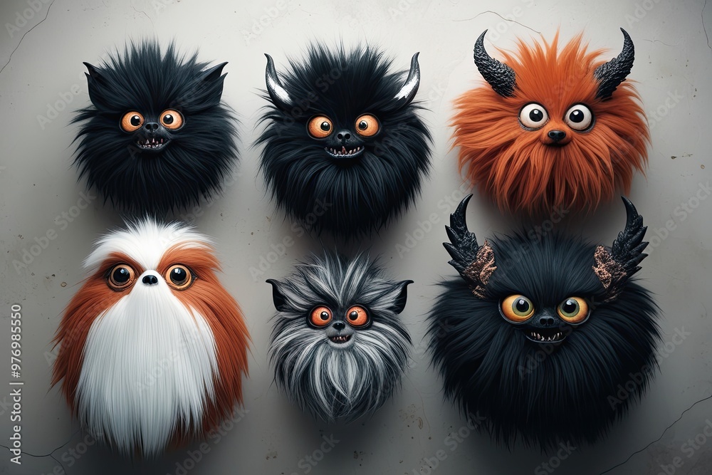 Gothic Style Collection of Unique Furry Creatures on Isolated Background Gothic Style Collection of Unique Furry Creatures on Isolated Background