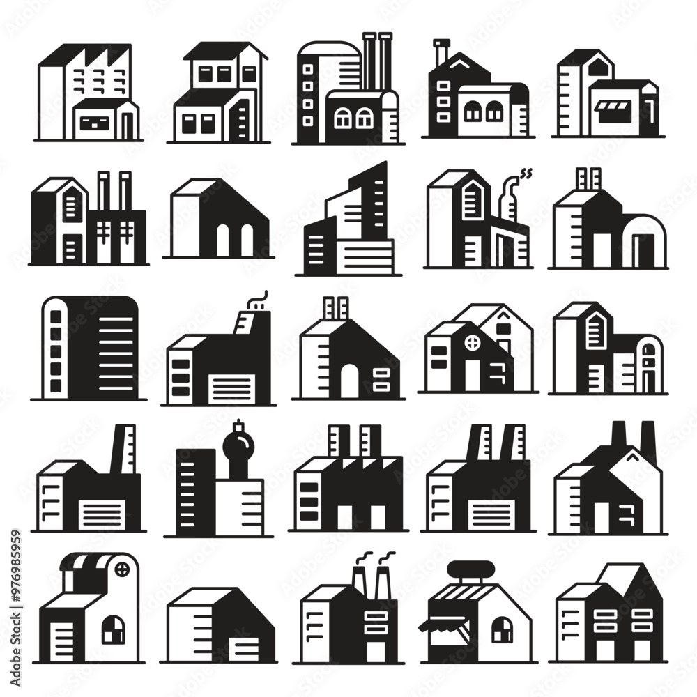 Fototapeta premium house, office tower and building icons set
