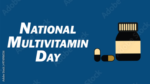 National Multivitamin Day vector banner design with geometric shapes and vibrant colors on a horizontal background.