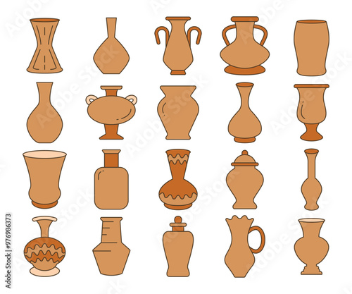 ancient vase, jar and pottery icons set vector illustration