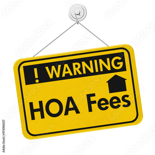  Yellow warning HOA fees with house hanging sign