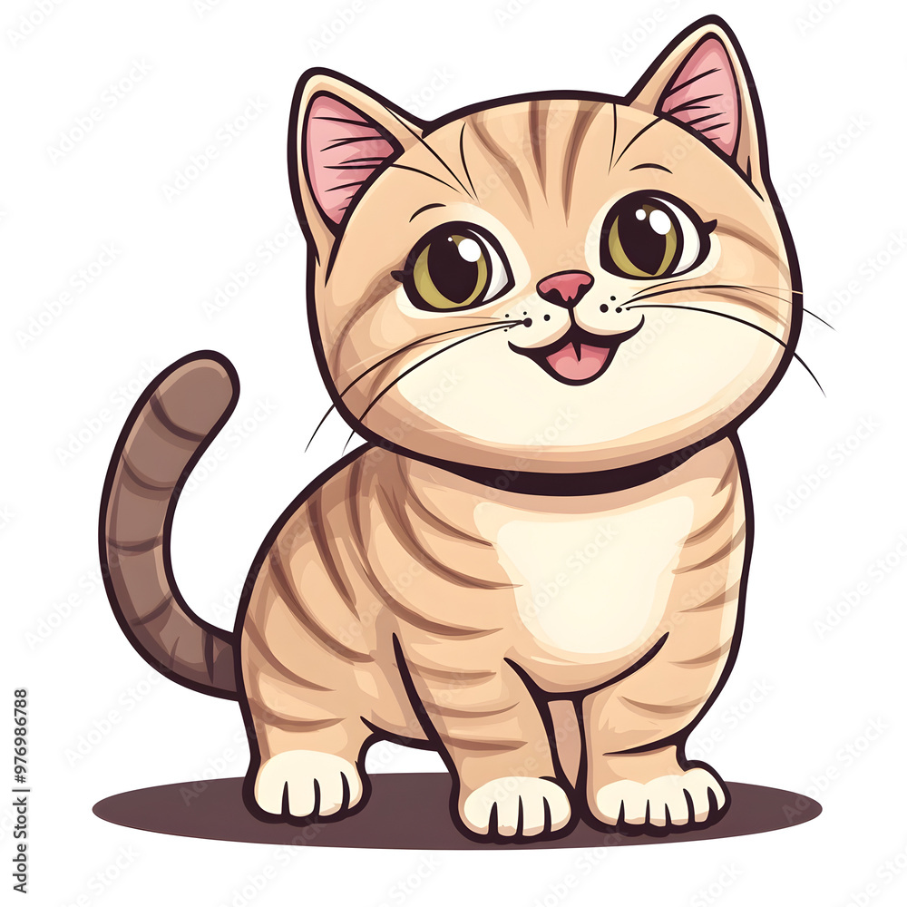 Obraz premium A Cheerful Scottish Fold Cat Playfully Wagging Its Tail with Vibrant Pastel Colors on White Background
