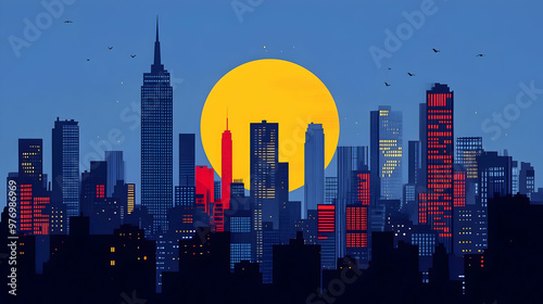 A stylized cityscape skylin...