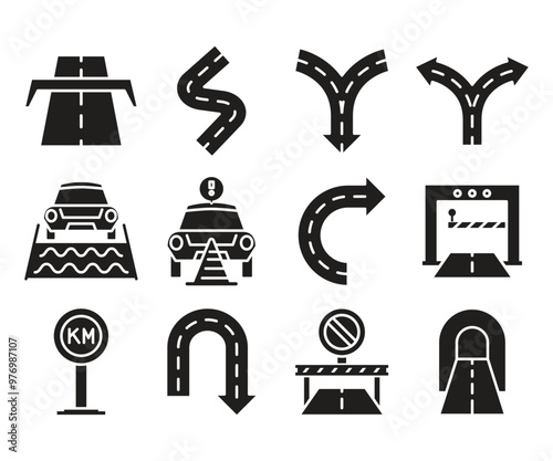 road and street icons set vector illustration