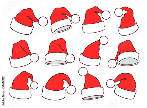Vector illustration collection of isolated Santa Hats design elements