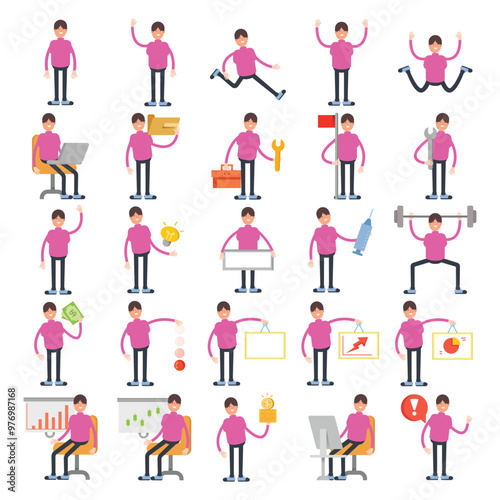 people characters set in various poses illustration
