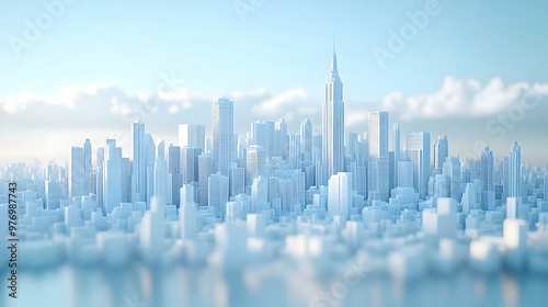 A stylized, white, 3D rende...