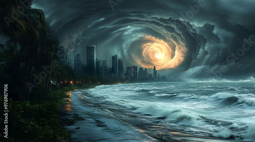 A swirling storm cloud over...