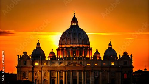 Silhouette of St. Peter's Basilica in Vatican City, architecture, landmark, Rome, Italy, Catholic, religion, spirituality