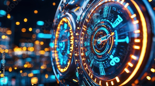 Wallpaper Mural Futuristic Interface with Glowing Blue and Orange Lights Torontodigital.ca