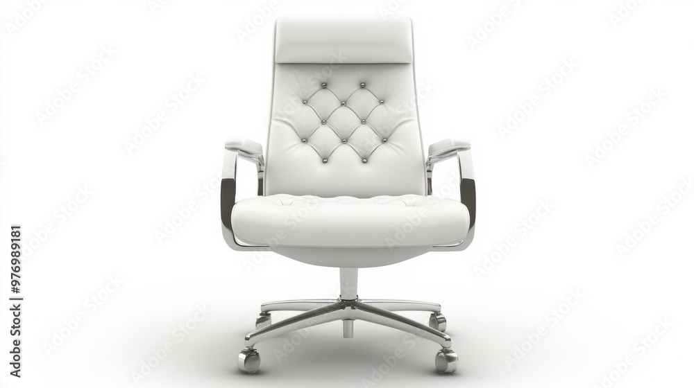 Obraz premium A white office chair with a chrome base and arms, AI