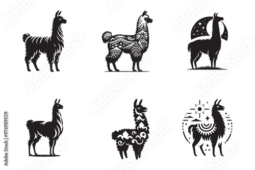 Beautiful IIama silhouette black icon vector art illustration. Use For Element Print Book, Animal Book and Animal Content