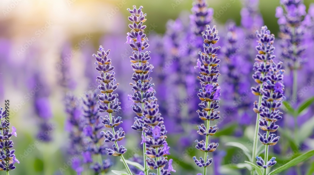 Blooming Lavender Flowers in a Field with Soft Background Blooming Lavender Flowers in a Field with Soft Background