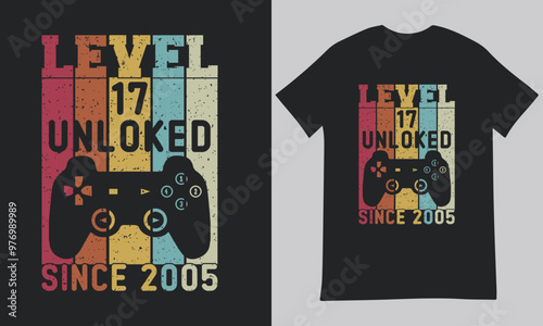 Level 43 unlocked. gaming typography t-shirt design template