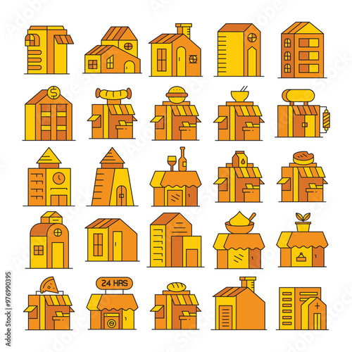 shop and house building icons set vector illustration