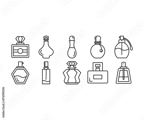 perfume bottle line icons set vector illustration