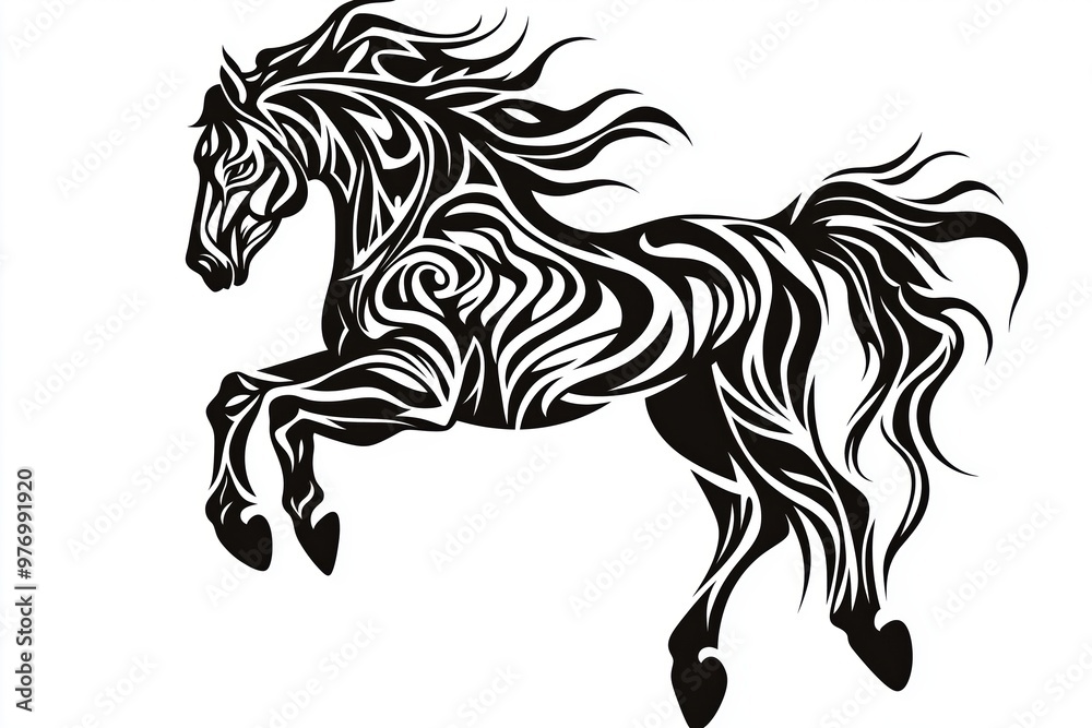 Obraz premium Bold Tribal Horse Tattoo with Black Thick Lines for a Dynamic Design