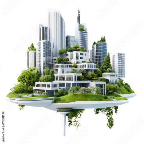 Futuristic eco city concept with skyscrapers and green spaces