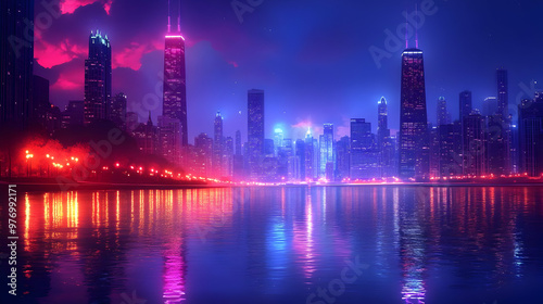 A vibrant cityscape with gl...