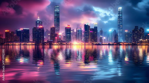 A vibrant cityscape with sk...