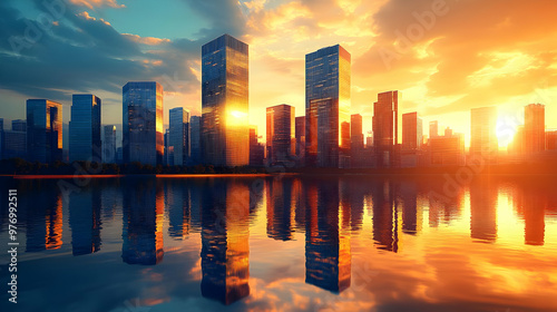 A vibrant cityscape with sk...