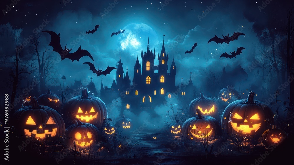 Halloween Jack o  Lanterns and Haunted Castle