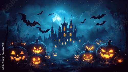 Halloween Jack o Lanterns and Haunted Castle