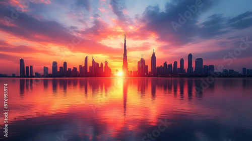 sunrise, dubai, cityscape