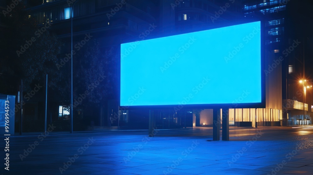 Blue Billboard in a City at Night