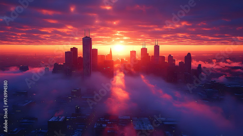 A vibrant sunrise casts a w...