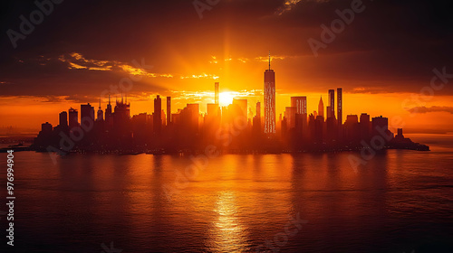 A vibrant sunrise casts a w...