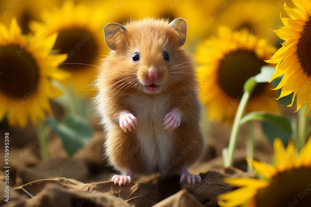 Tiny hamster holding a sunflower seed, nibbling on it with its little paws Tiny hamster holding a sunflower seed, nibbling on it with its little paws