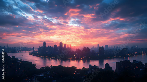 A vibrant sunrise illuminat...