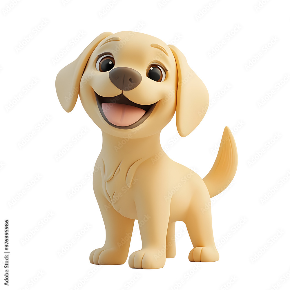 Cheerful 3D Rendered Retriever Puppy with Wagging Tail on Pastel White Background Cheerful 3D Rendered Retriever Puppy with Wagging Tail on Pastel White Background