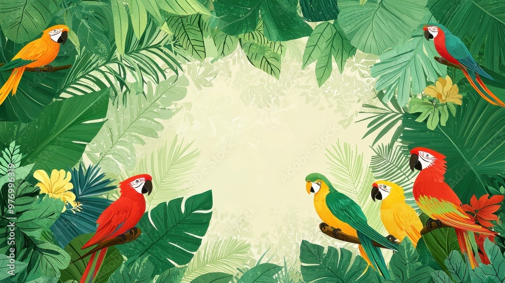 Fototapeta Tropical Parrot Jungle Watercolor Illustration