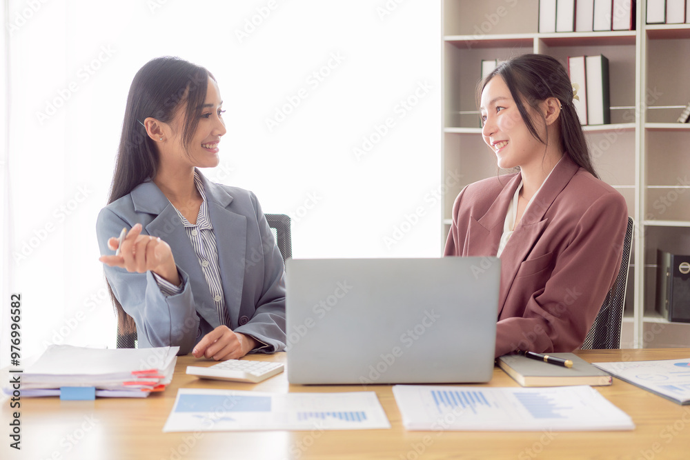 Two professional business women analyzing accounts planning financial report, business plan, investment, financial analysis in office. Two professional business women analyzing accounts planning financial report, business plan, investment, financial analysis in office.