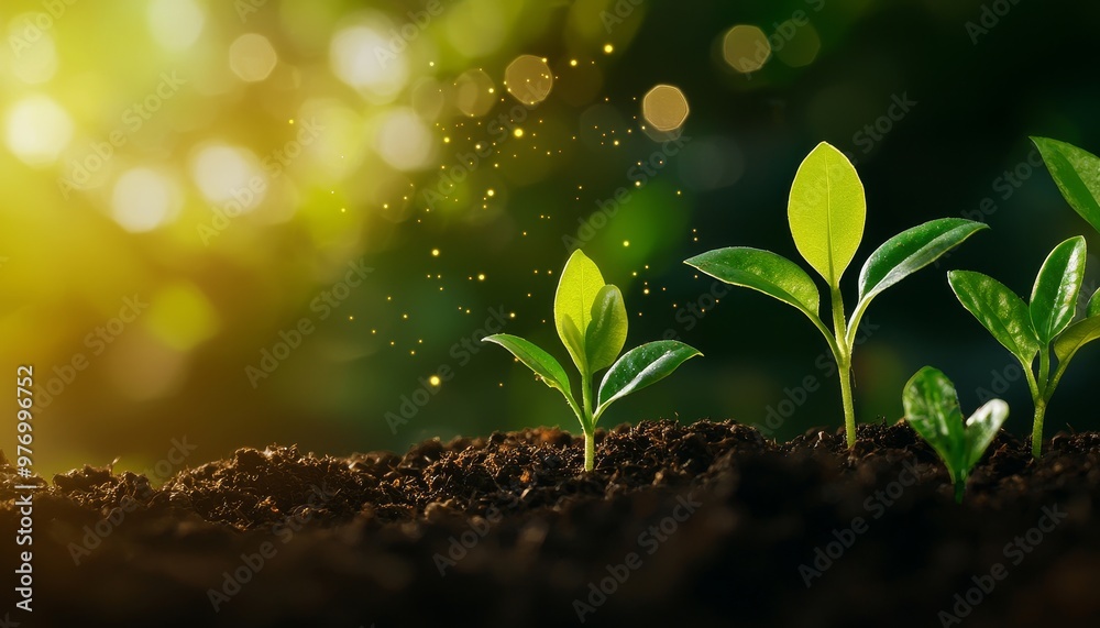 Macro shot of small plants being placed into soil, focus on new growth with soft background blur, symbolizing hope and future harvest, seedling care, eco-friendly farming Macro shot of small plants being placed into soil, focus on new growth with soft background blur, symbolizing hope and future harvest, seedling care, eco-friendly farming
