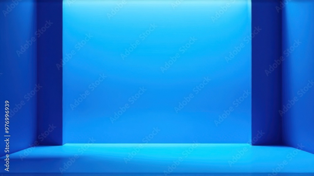 Fototapeta premium Abstract geometry studio scene with shadow and light. Blue background for luxury product display showroom mockup. Minimal interior aesthetic with empty space, geometric line, square, corner backdrop