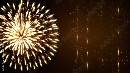Elegant gold glowing vertical motion lighting effect sparkle on dark brown background. Template soft light and fireworks