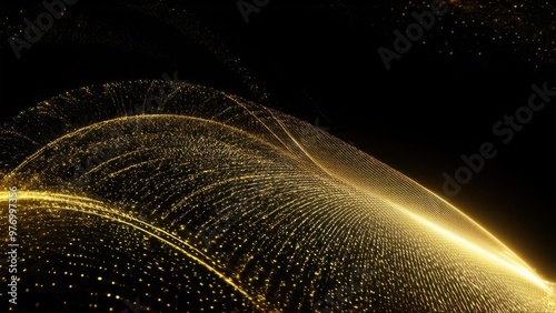 Abstract elegant gold glowing line with lighting effect sparkle on black background. Template premium award design